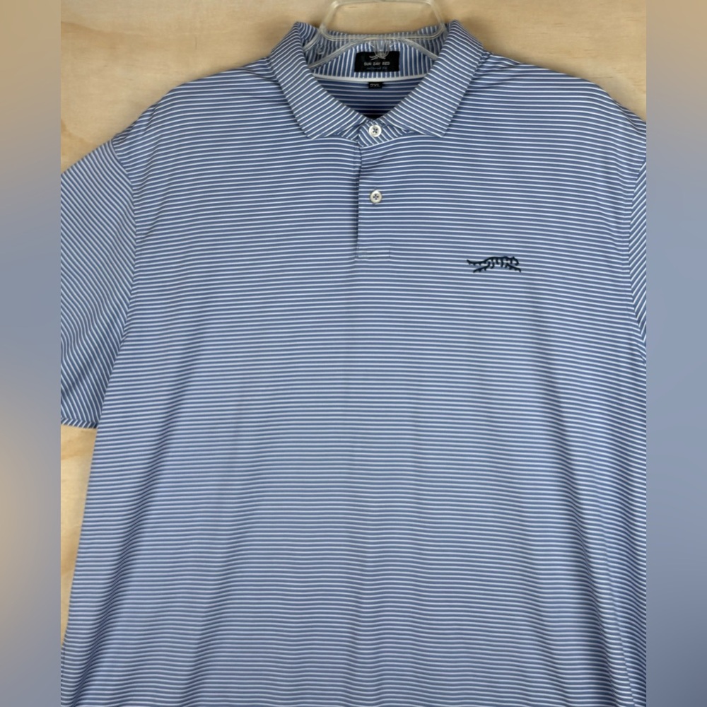 Sun Day Red Brand Tiger Woods Performance Polo Blue White Stripes Men’s Size 2XL